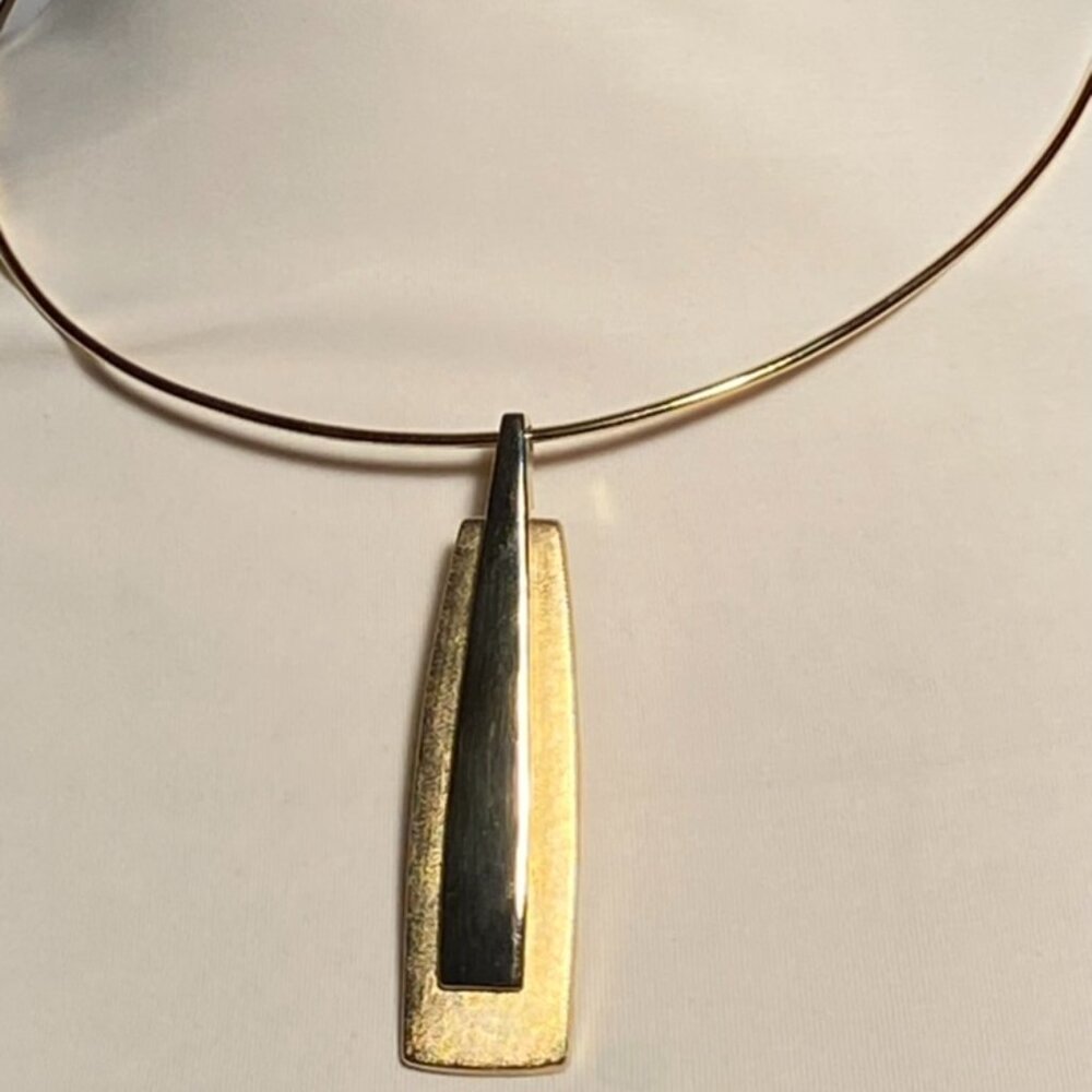 1970s Napier Two Tone Gold Hoop Necklace 3" Pendant